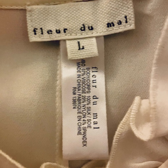Fleur Du Mal • Ruffle BodySuit Blouse • 100% Silk • Off White • Size 8/10 - Picture 7 of 8